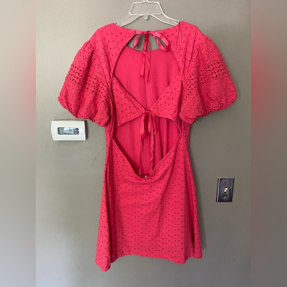 FREE PEOPLE Eyelet Apricot Rose Open-Back Mini Dress In Color Strawberry Size M - Picture 4 of 6